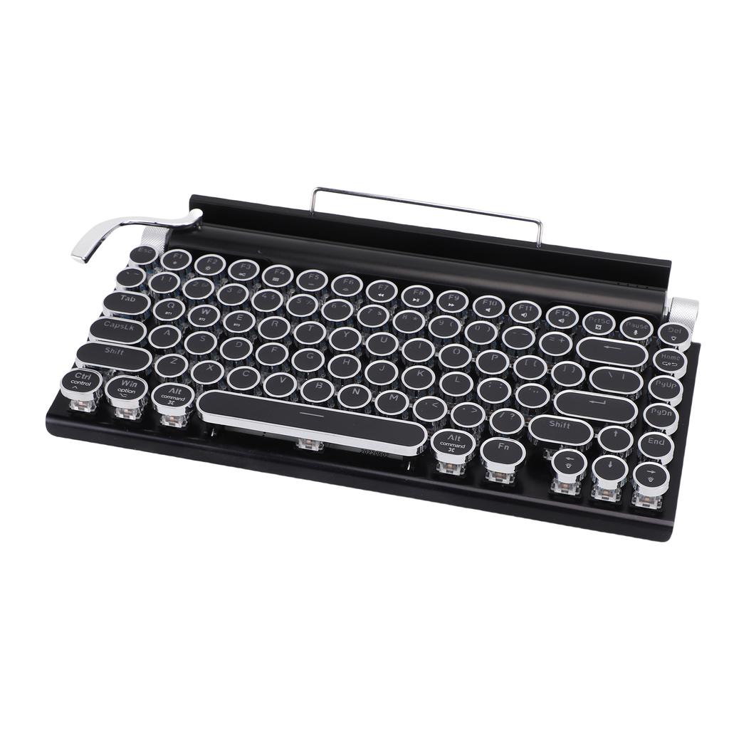 Retro Typewriter Keyboard BT Punk Round Keycap Metal Frame Wireless Mechanical Keyboard for Tablet Computer Phone Black