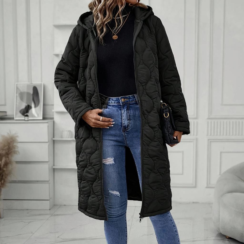 Cross-border European and American New Long Hooded Casual Jacket Women's Cotton Clothes