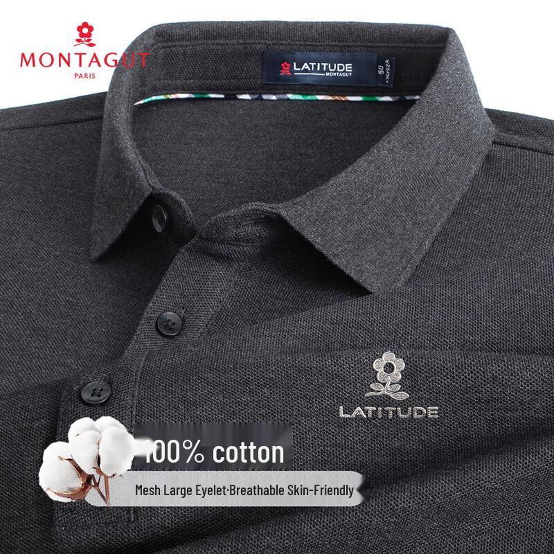MONTAGUT Men's Autumn/Winter 100% Cotton Pique Long-Sleeve Polo Shirt
