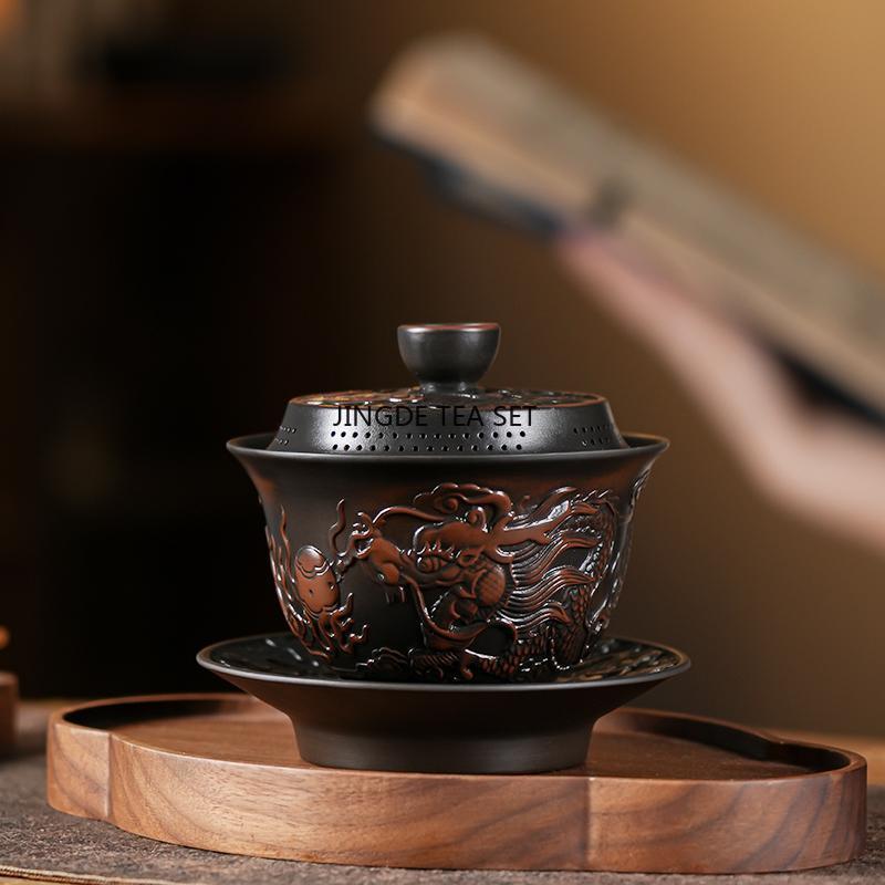 Purple pottery handmade bowl household Kung Fu tea set Kung Fu tea art accessories