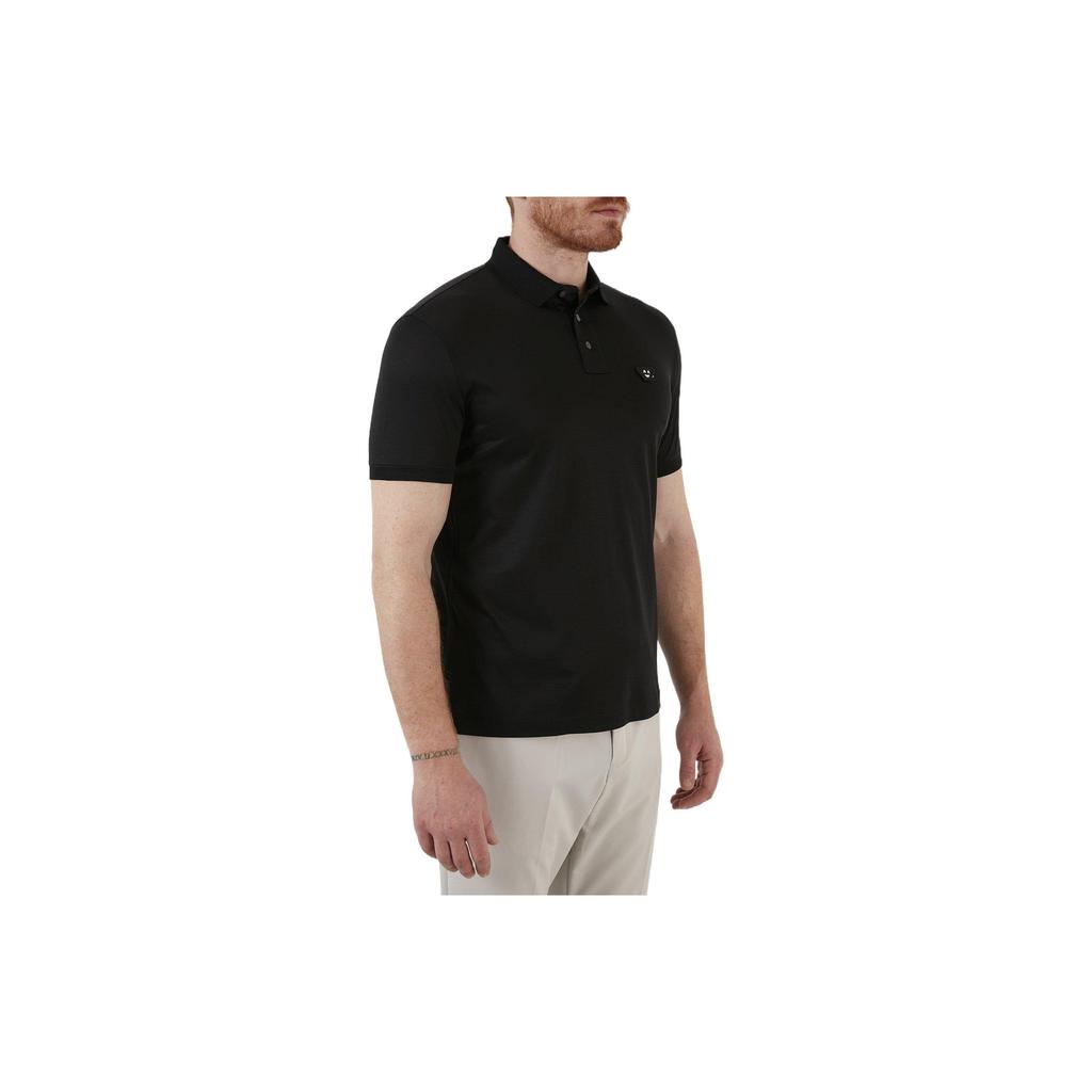 Emporio Armani Ss22 Solid Color Logo Patch Loose Casual Short Sleeve Polo Shirt Men Polo Shirts Black 3L1FAL-1JUVZ-0999