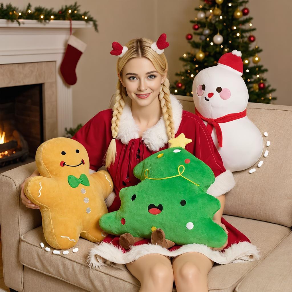 Cartoon Christmas Snowman Christmas Tree Pillow Gingerbread Doll Sofa Cushion Holiday Decoration