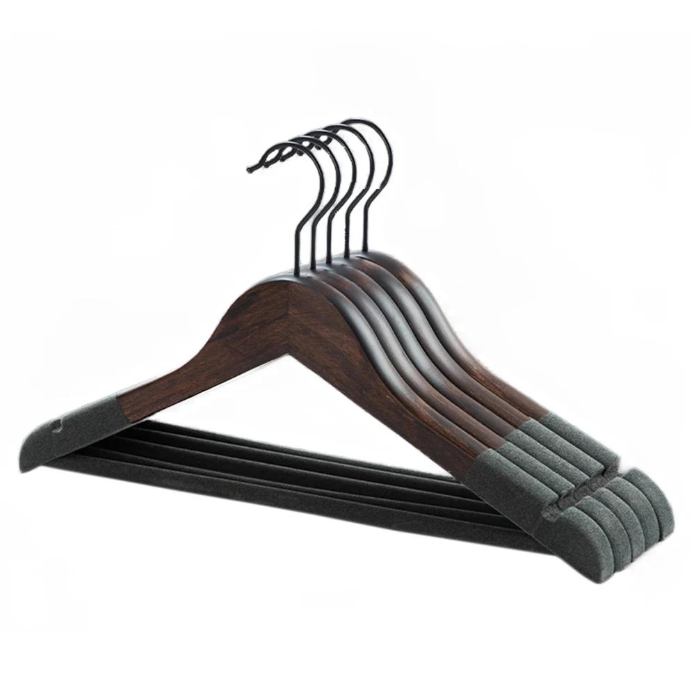 5pc Wooden Vintage Velvet Clothes Hangers,Solid Non-Marking Clothing Rack,Household Wardrobe Hanging for Adults,Pants,Camisole