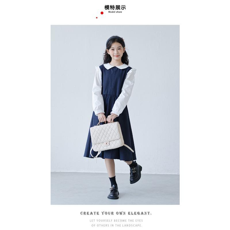 Girls Preppy Style Doll Collar Long Sleeve Spring Autumn Casual Kids Dress