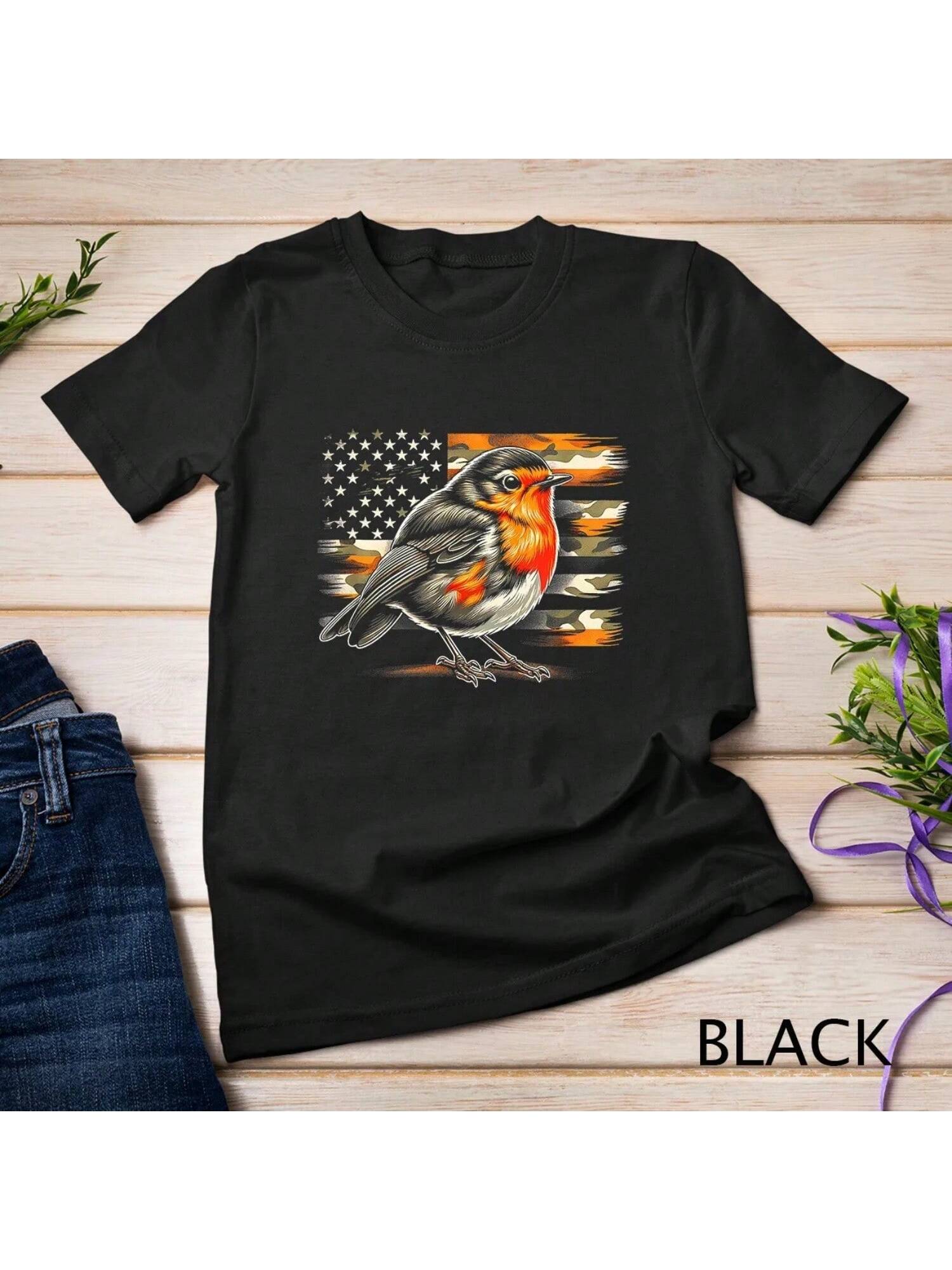 American Robin Vector USA Flag T Shirt S разноцветный