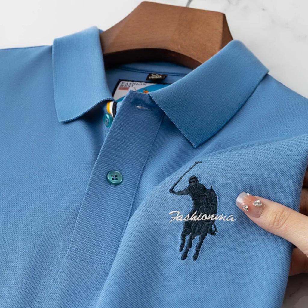 STORN Luxe Borduur Heren Poloshirt Zomer Dun Ademend 100% Katoen Zwart Marineblauw Kraag Korte Mouwen Tops Merk Kleding