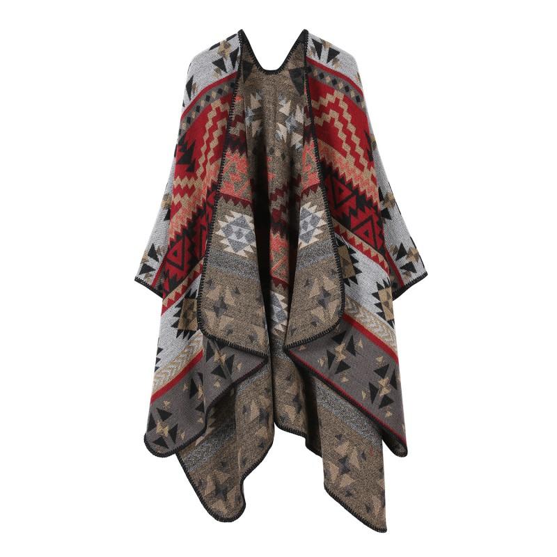 Boho Knit Shawl Women Men Lightweight Warm Wrap Scarf Fall Winter Ethnic Patterned Cape