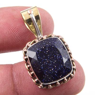Natural Blue Sunstone 925 Solid Sterling Silver Gift TwoTone Pendant 1.25" g7S06