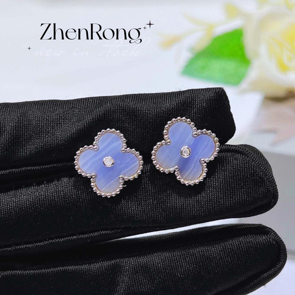 Hellblaues Schlüsselbein-Halsketten-Set für Damen Celadon-Stein Kleeblatt-Anhänger Einzigartiges Armband Amethyst-Steckohrringe