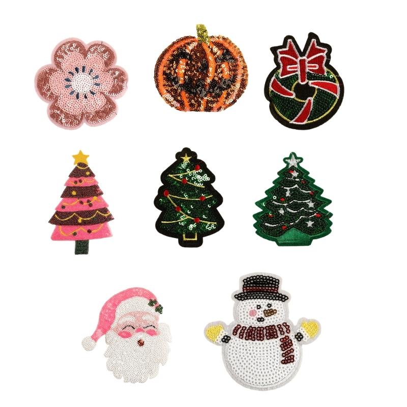 

8 шт. нашивки из ткани с вышивкой пайетками, приутюживаемые, на рождественскую тематику, аппликации с вышивкой для одежды, курток, платья, сумки, шляпы 1