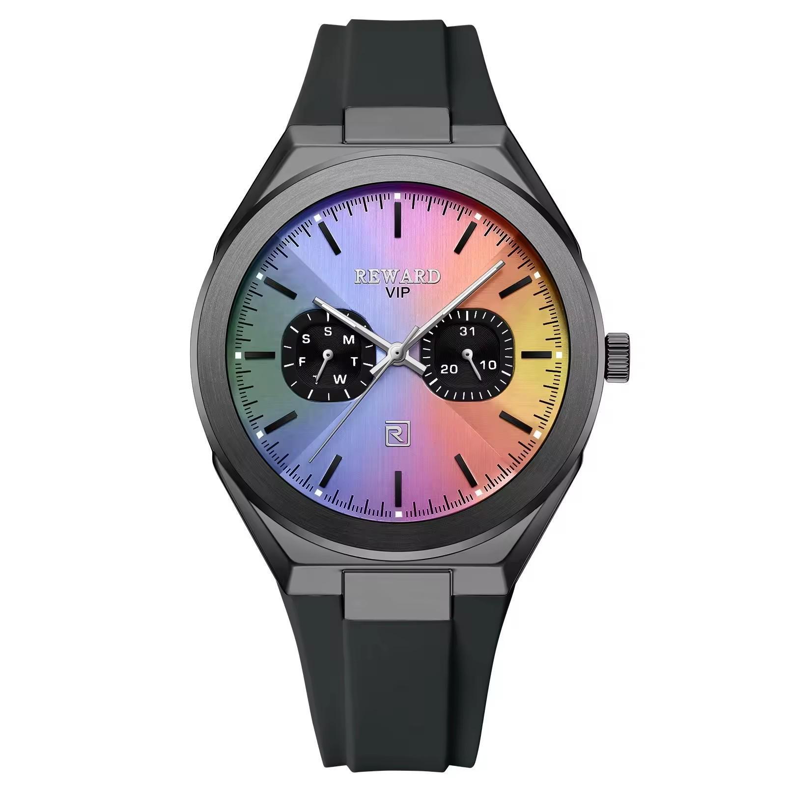 

Sport Quartz Couple Watch Colorful Dial with Soft Silicone Strap Week Date Display Casual Wristwatch for Men and Women Men s Style разноцветный