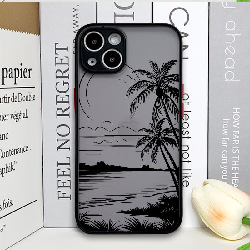 Black Coconut Palm Tree Printed Phone Case for IPhone 16 14 15 Pro Max 11 12 13 PRO MAX Mini 7 8 Plus X XS Shockproof Hard Cover