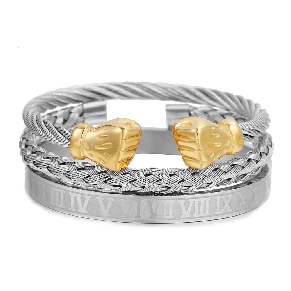 Geometric Stainless Steel Men Women Bracelets With Roman Letter Bead Design For Travel Gift
