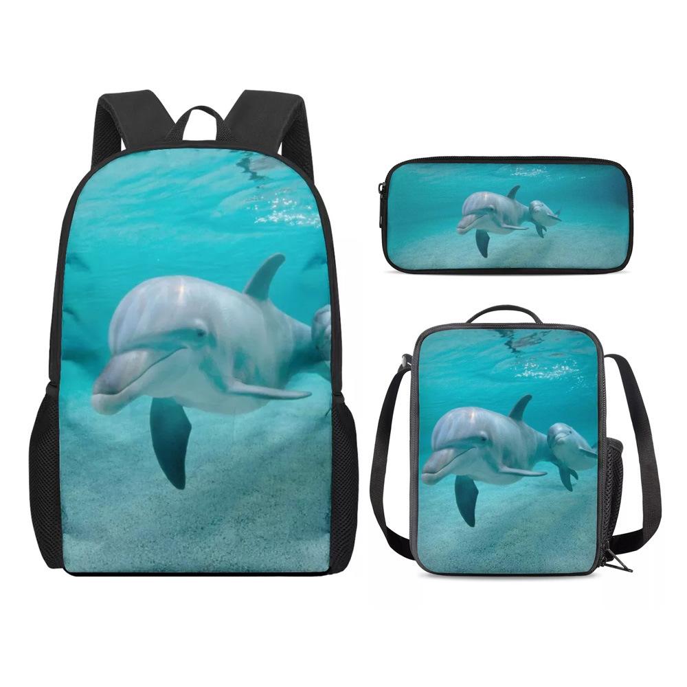 Trendy Popular New animal Starfish dolphin 3D Print 3pcs/Set Student School Bags Laptop Daypack Backpack Lunch bag Pencil Case