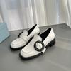 Platform British style belt buckle loafers round head lazy one pedal thick heel small leather shoes single shoes