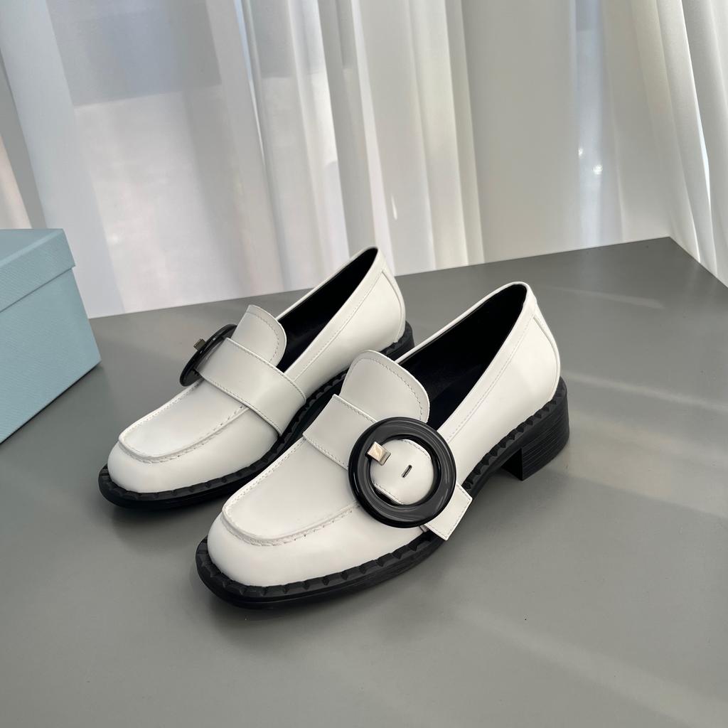 Platform British style belt buckle loafers round head lazy one pedal thick heel small leather shoes single shoes