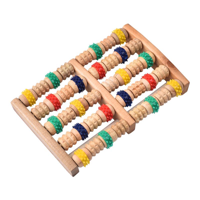 Wooden Roller Foot Massager - Five-Row Sole Massager for Home Relaxation