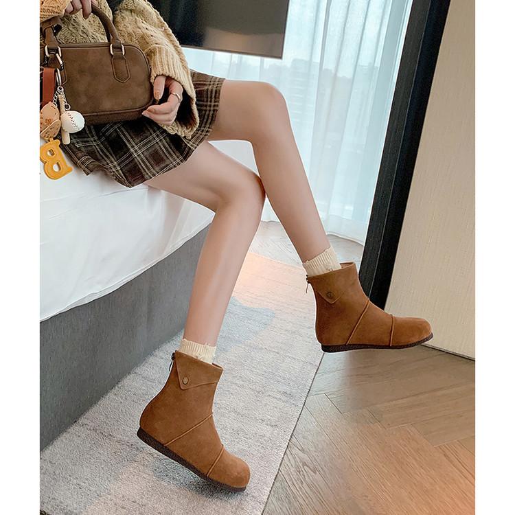 Leather Short Boots Women's 2025 Autumn and Winter New Niche Design Sense Lapel Boken Boots Inner Height Increase Martin Boots