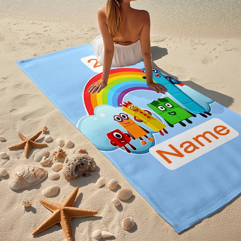 Custom Name Ultra-Soft Beach Towel with Numberblocks Theme,Ideal for Pool - Camping, Diving - Perfect Travel Essential, Vibrant Beach Towel.