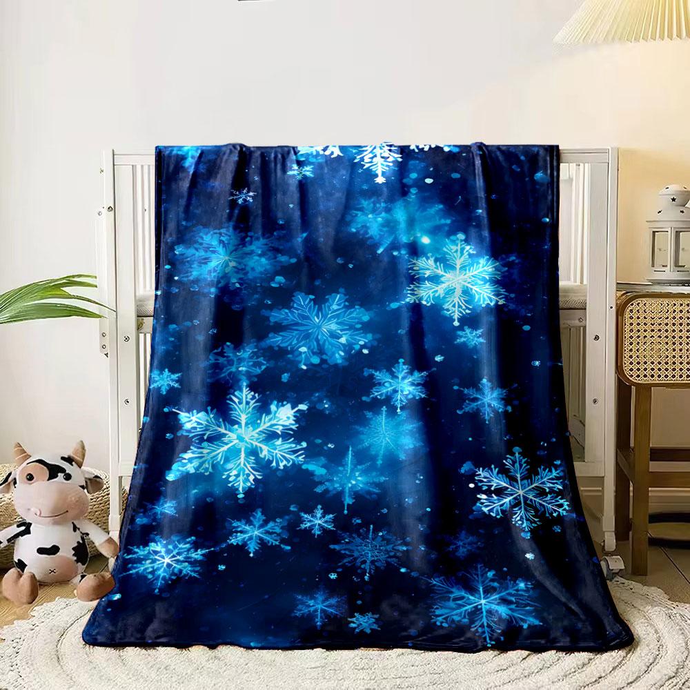 Glowing Blue Snowflakes Scattered On a Dark, Starry Background. for All Seasons Blanket Lunch Break Throw Gift