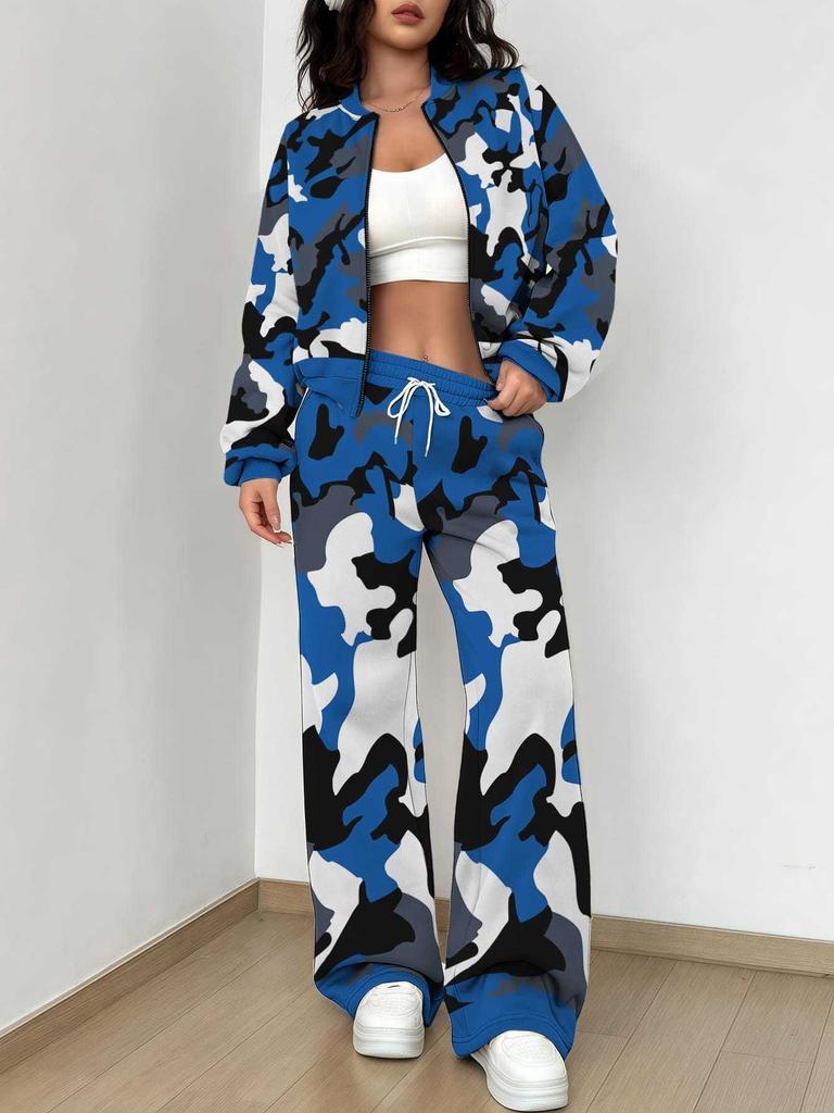 Camouflage Style Autumn and Winter New European and American Women's Clothing Outdoor Fashion Suit Women