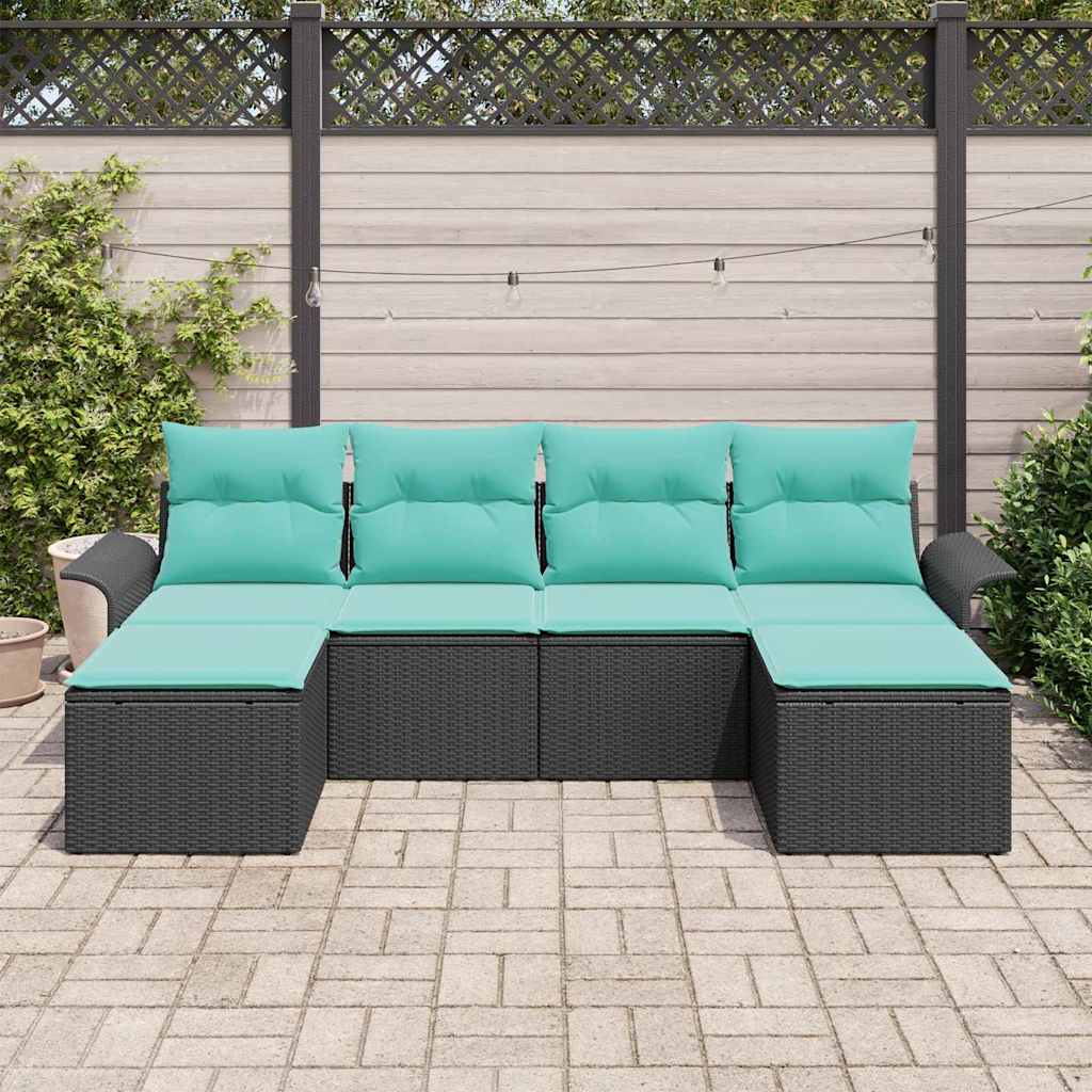 Garden Sofa Set with Cushions 6 pcs Black Poly Rattan