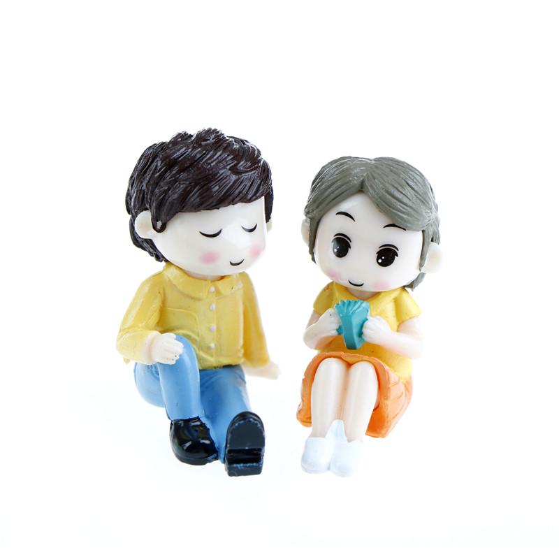 2pcs/set Mini Stool Lovers Couple Animals House Tree Fairy Garden Miniatures DIY Micro Landscape Decor Terrarium Action Figures