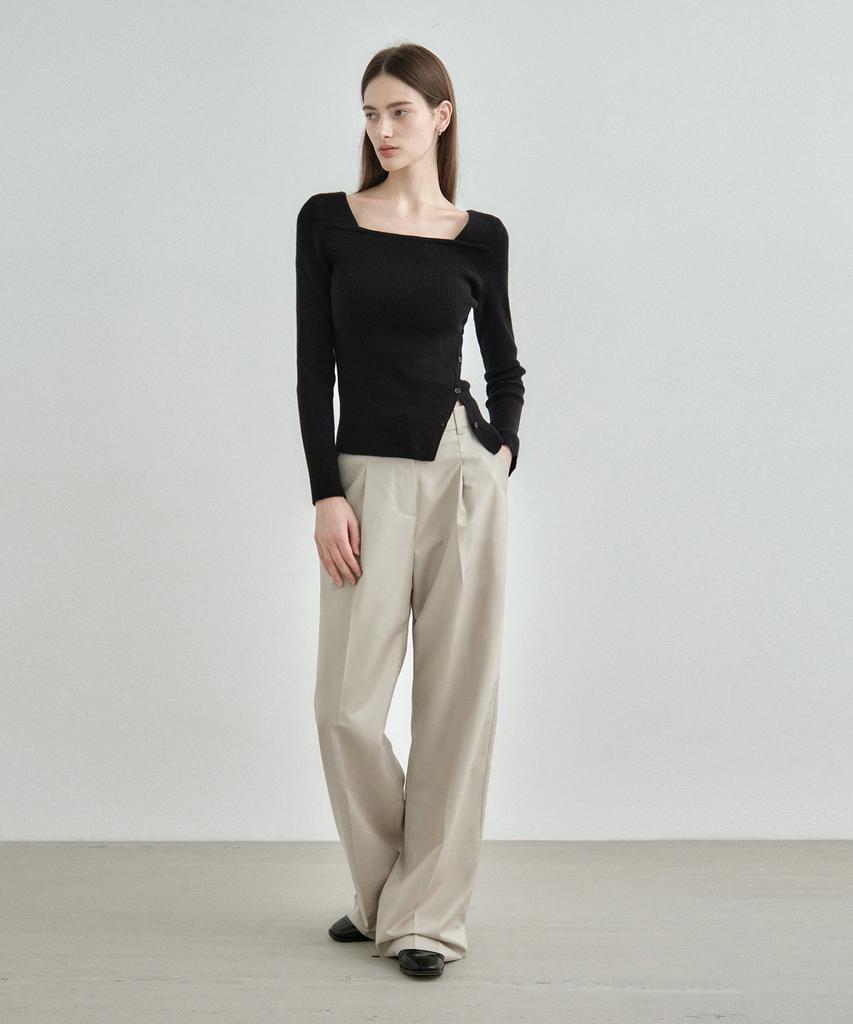 MONGDOL Single-Pleat Wide Slacks Beige Mdpt025Beige