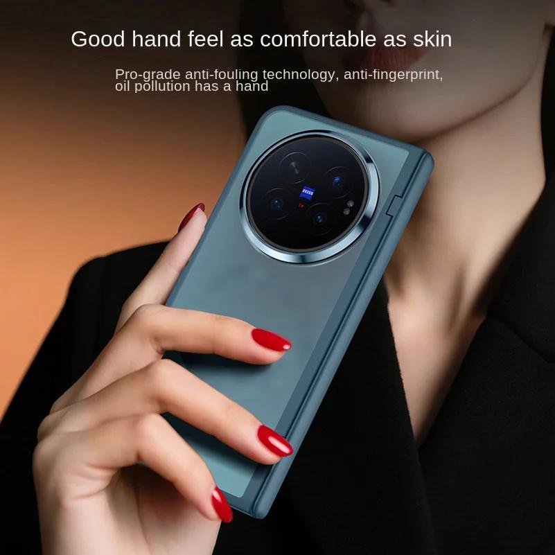 Frosted Semi-transparent Back Cover For VIVO X Fold 6 with Metal Lens Ring Front Glass Screen Protector Case