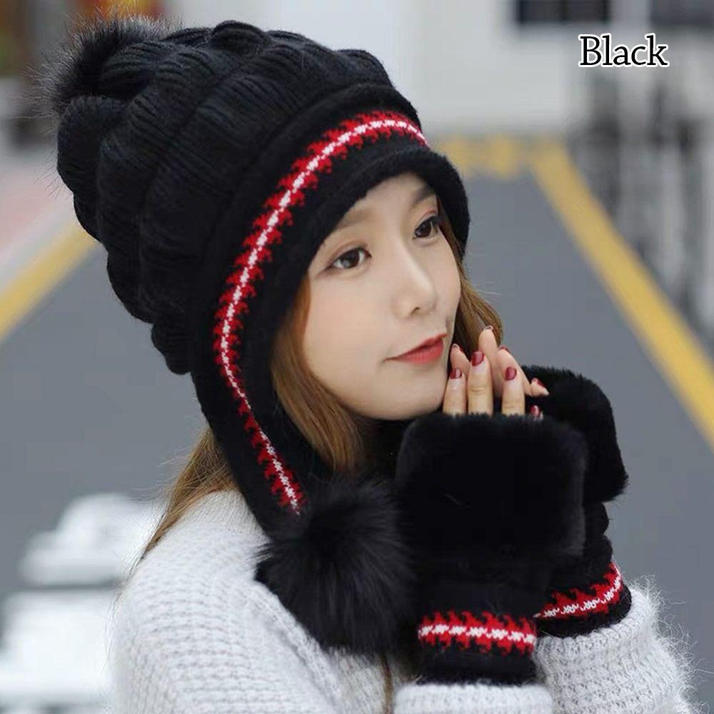 

Thickened Knitted Cap Warm Bomber Hat Fashion Ear Protection Cap for Women чёрный