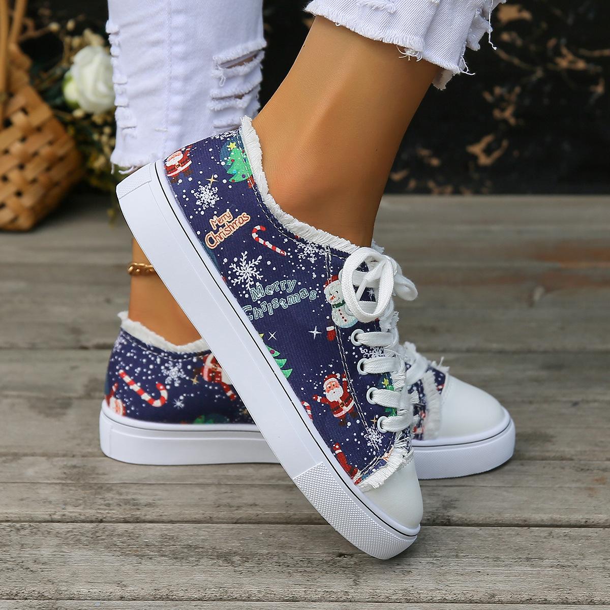 

Рождество X mas Белая Борода Старик Цветные Огни Конфетный Узор Женская Обувь Большого Размера Универсальная Повседневная Обувь 35