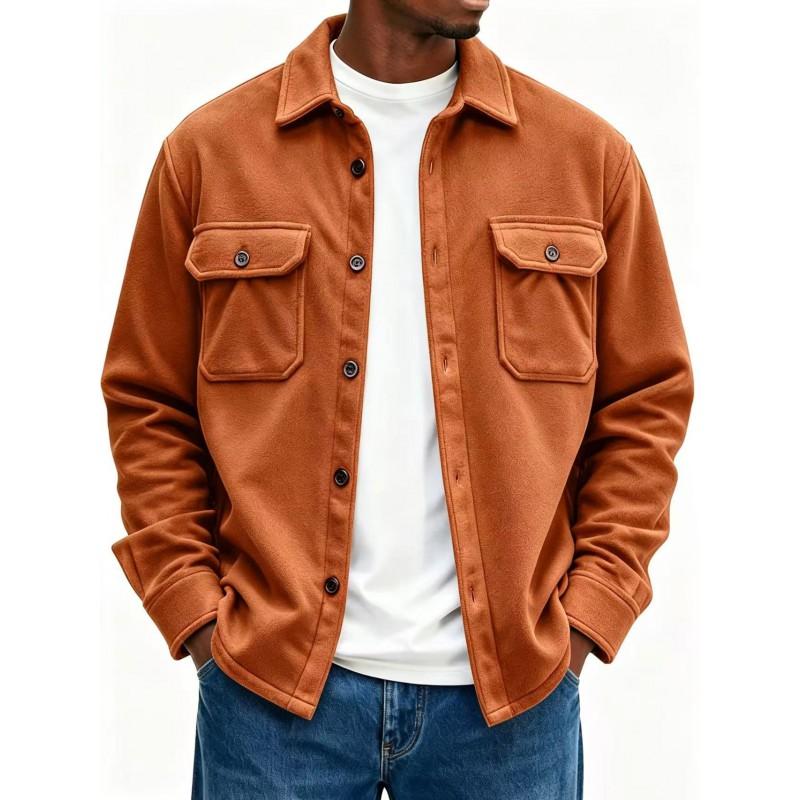 2026 Mens Fall Winter Jacket Relaxed Fit Turn-Down Collar Dual Pockets American Style Casual Outerwear