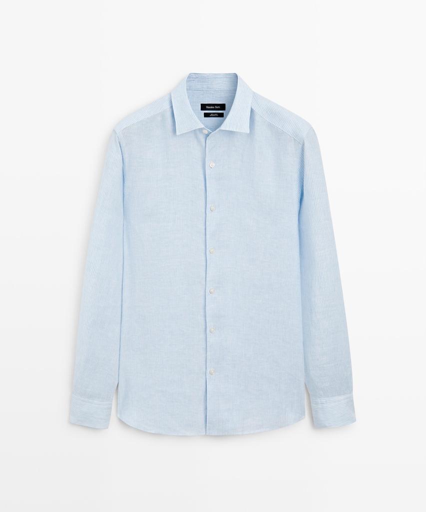 Masimodutti Regular Fit Melange Linen Striped Shirt