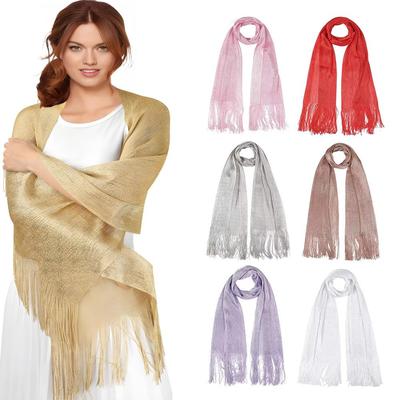 Sunscreen Lace Tassels Silk Scarf Bib Thin Golden Silvery Shiny Scarves Neck Cover Fashion Bright Hollow Shawl