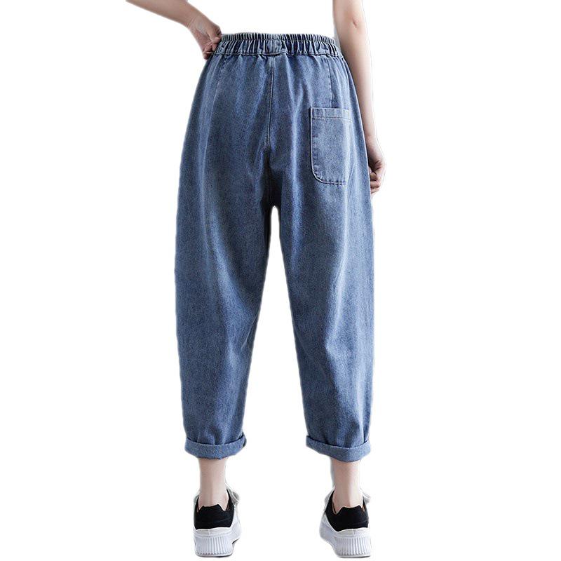 Damen Patchwork Denim Cropped Haremshose