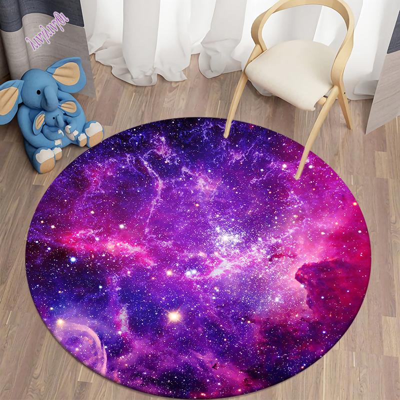 Circular Carpet In Galaxy Space Living Room Bedroom Bathroom Soft Flange Floor Decoration Non Slip