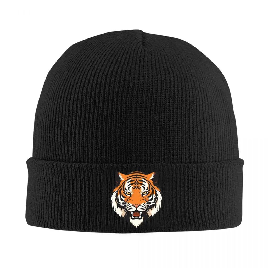Tiger Head Pattern Warm Knitted Cap Hip Hop Bonnet Hat Autumn Winter Outdoor Beanies Hats for Unisex Women Adult