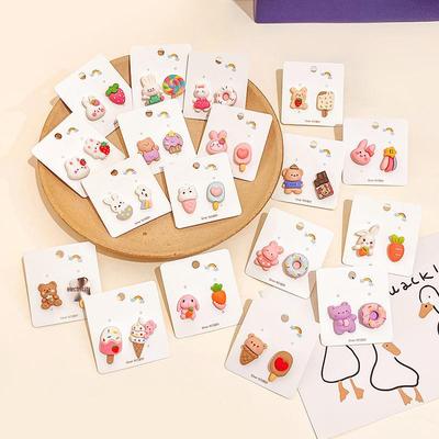 Japanische Kawaii Pastell Hasen Bären & Erdbeer Frucht Ohrringe mit Silbersteckern
