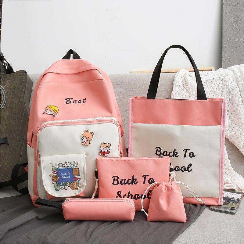 School Bag Women's New Cute Little Fresh Junior High School Student Campus Backpack Women's Five-piece Backpack