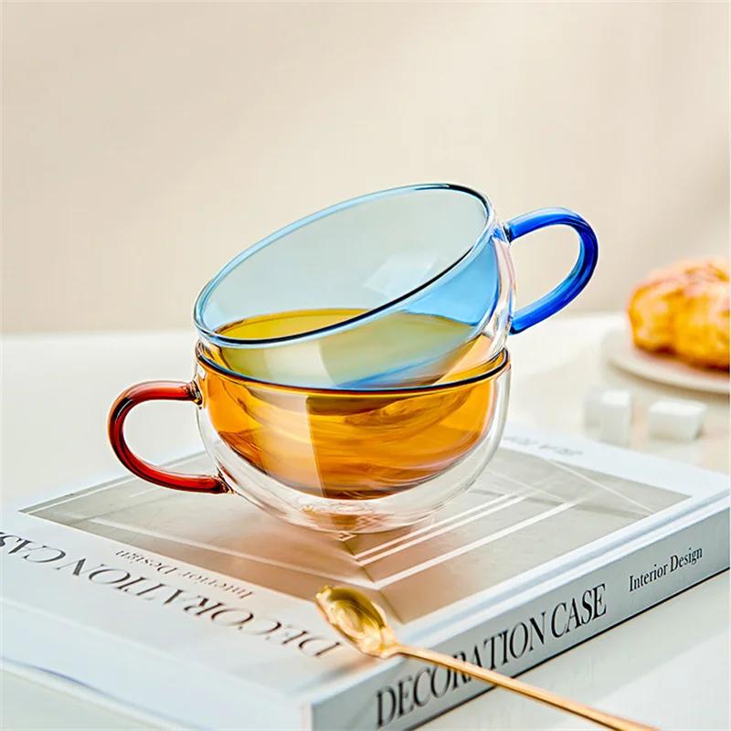 200ml Gekleurde Dubbelwandige Glazen Mok Met Handvat Hittebestendig Ontbijt Thee Kopje Melk Espresso Bekers En Mokken Drinkgerei