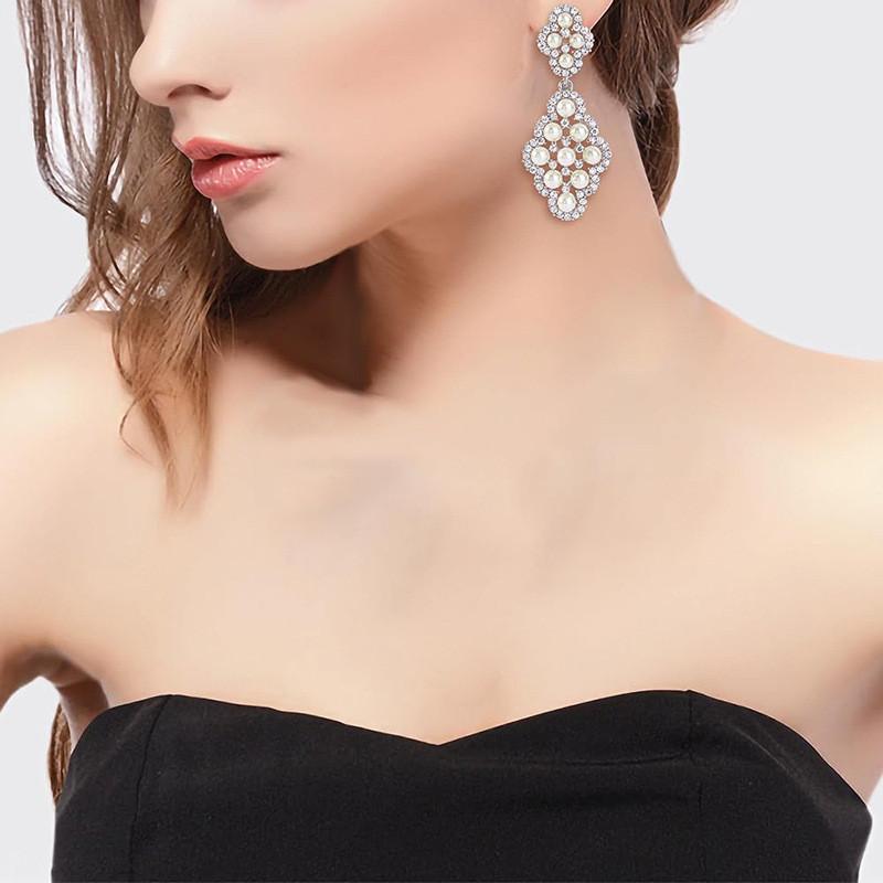 925 Sterling Silver Pearl Pendant Earrings Aesthetic Lady Wedding Jewelry with Bright Zirconia Gorgeous Graceful Accessories