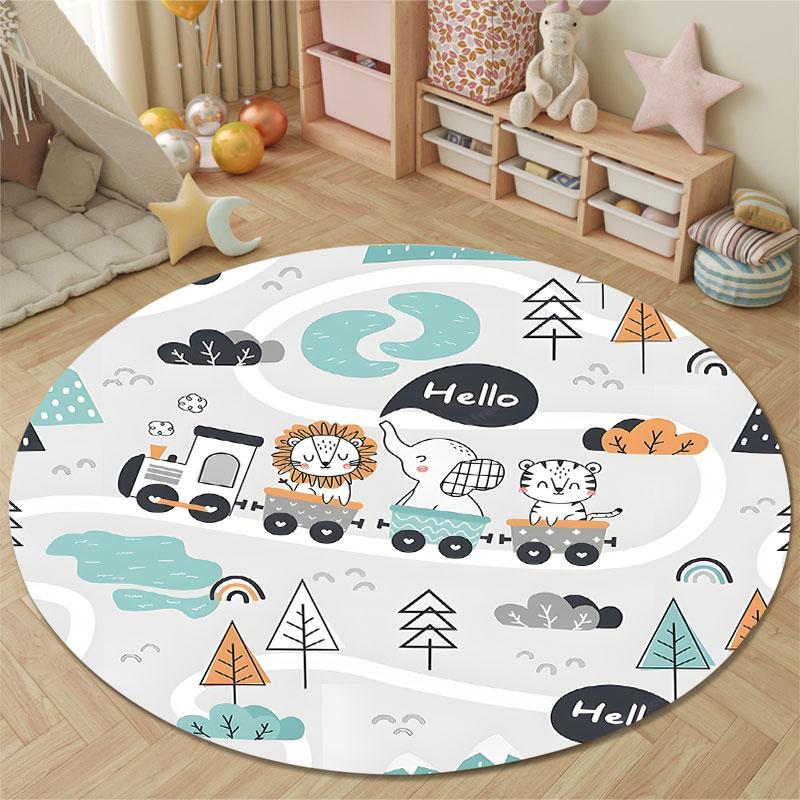 Beautiful Beagle Forest Vehicle Doodle White Cozy Rug, Creamy White Vintage Feel, Nice Touch for Entryway Hallway and Office with Calm