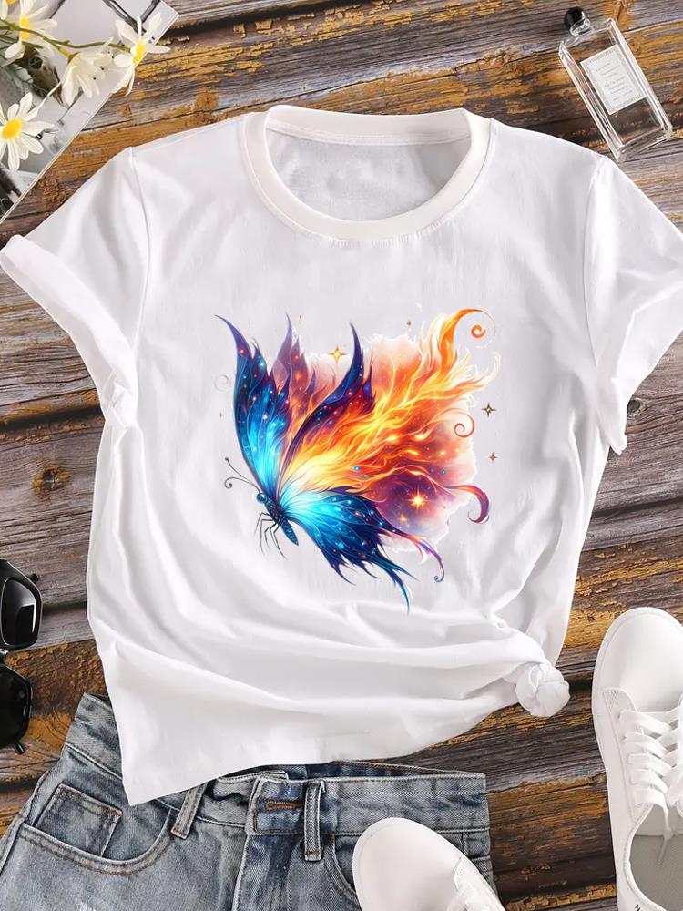 (Asian Size) sweet flower trend Printed Female Top T Shirt Clothing Lady o-neck Short Sleeve T-shirts Casual Fashion Women Graphic Tee