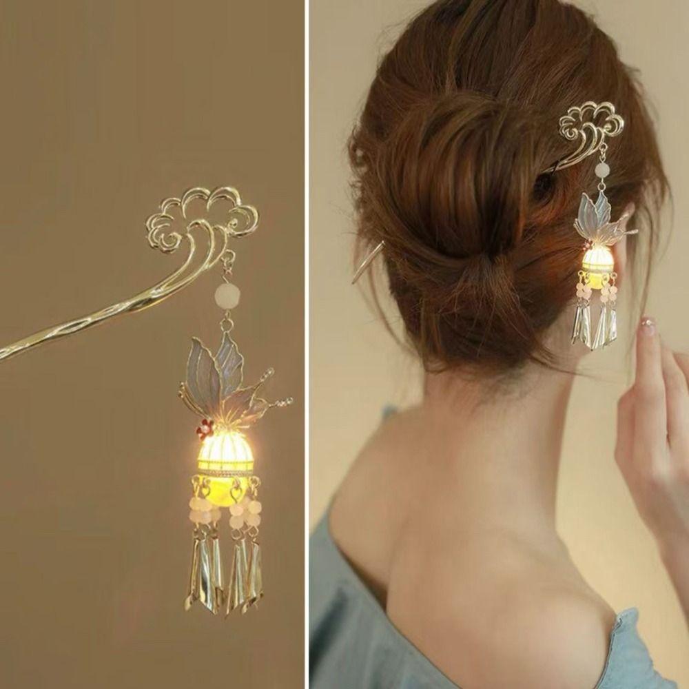 Luminescent Glowing Lantern Hairpin LED Light Hanfu Hair Clip  Girl Hair Accessories