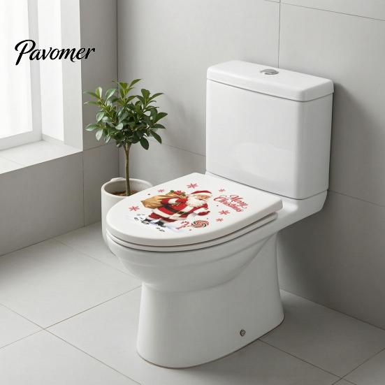 Christmas Party Bathroom Accessories Toilet Stickers, Funny Santa Claus Waterproof Lid Tank Seat Decals, Wall Decals Cistern Self-Adhesive Sticker,