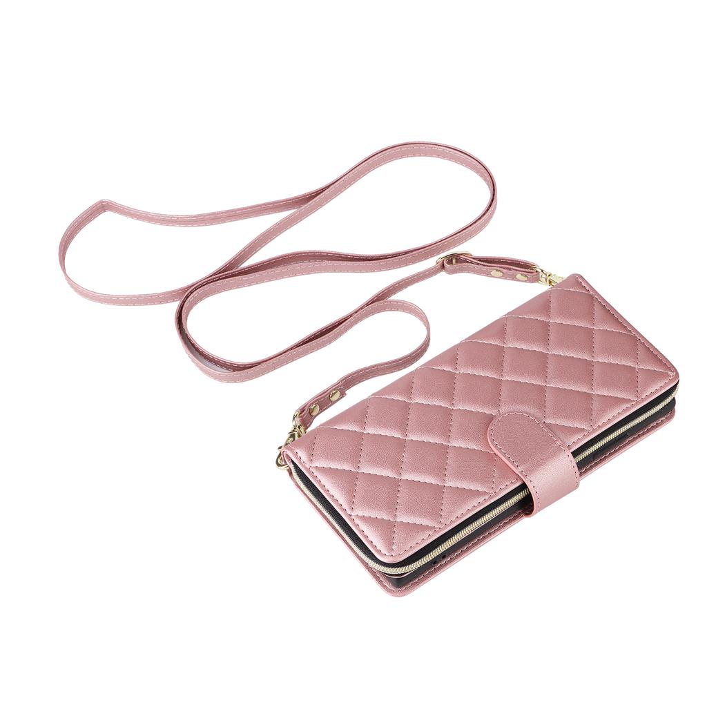 For Samsung Galaxy S22 Ultra 5G Case Rhombus Grid Leather Phone Cover with Zipper Pocket