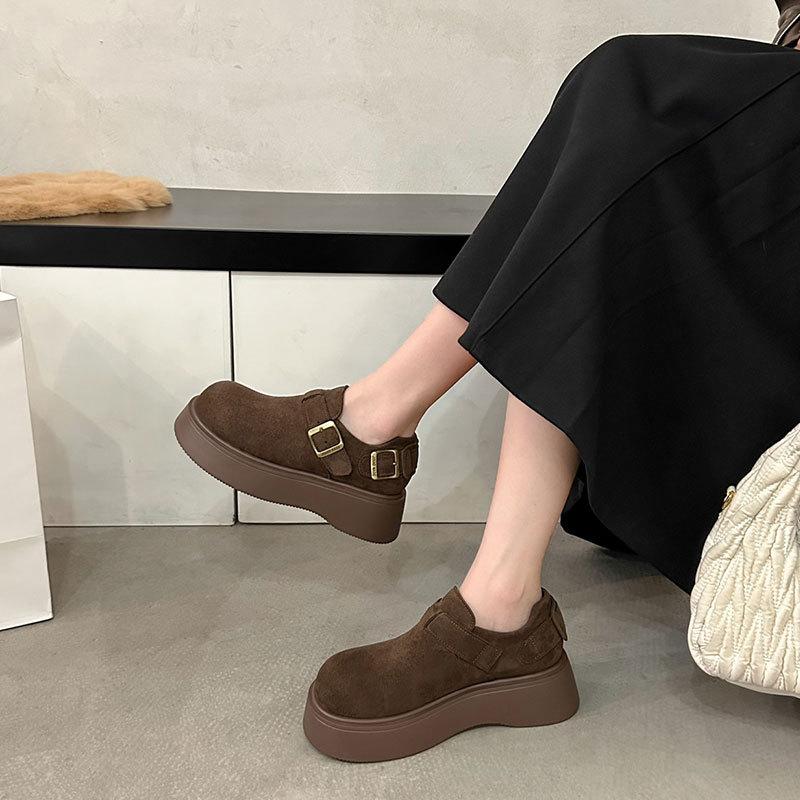 Leather platform casual women's shoes autumn and winter new lazy one-pedal Boken Loafer single shoes