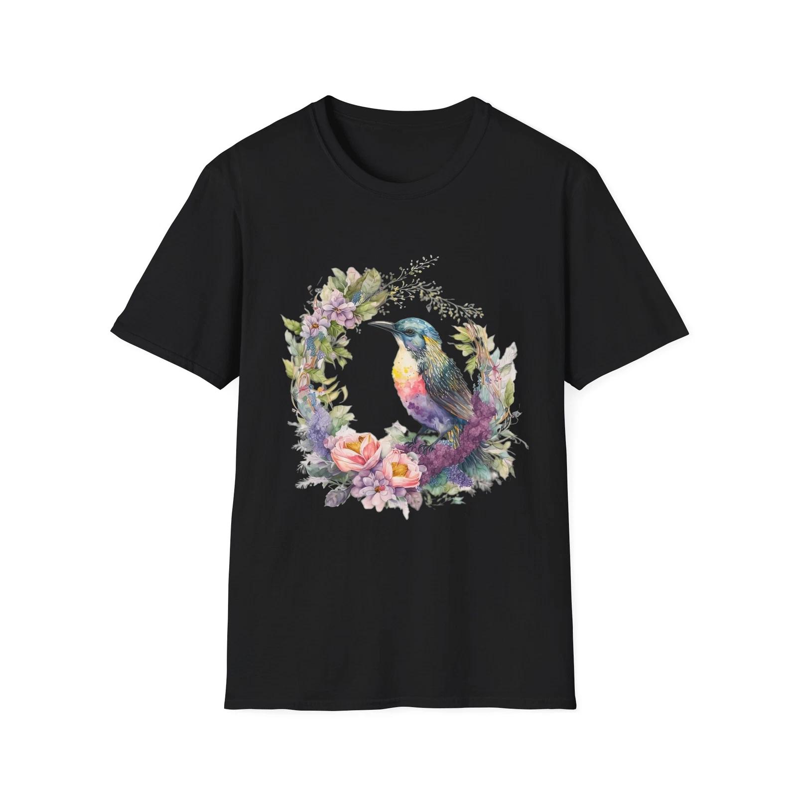 Colorful Bird Floral T-Shirt, Unisex Nature Tee, Gift for Bird Lovers, Spring XL