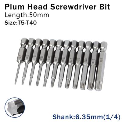 10/12 Stück Pflaumenblüten-Schraubendreherkopf 50 mm lang S2 Sechskantgriff Schraubendreher Schraubendreherbit Elektrowerkzeug Bohrset