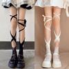 2Pairs Irregular Straps Lolita Lace Stockings Mesh Split Toe Socks JK Lace-up Stockings  Ladies Girl